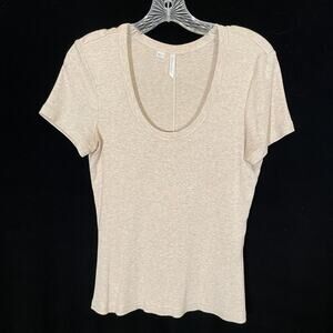 Travis Mathew Come Alive Rib U-Neck Tee in Heathered Beige Modal L